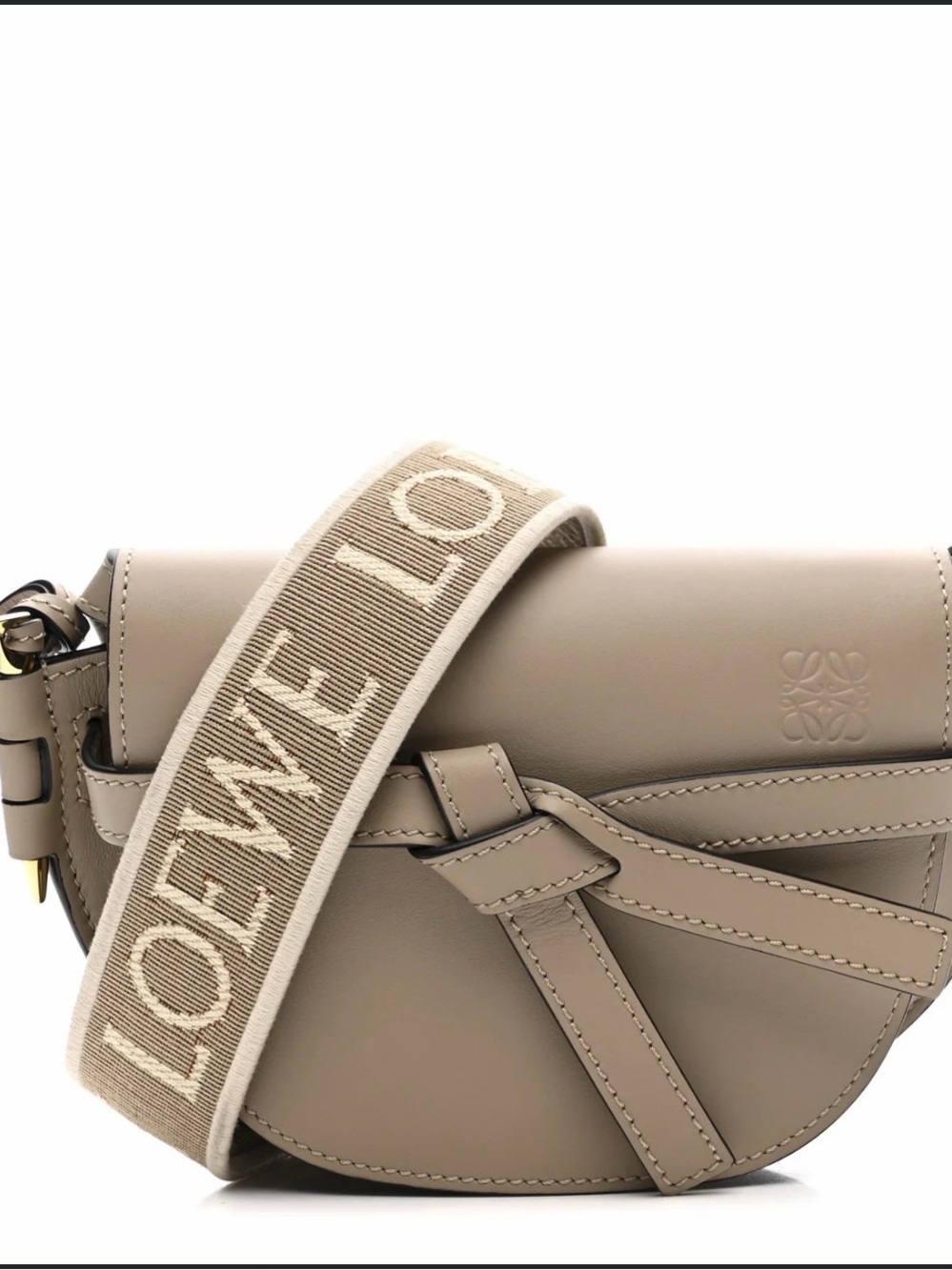 Loewe Taupe Small Gate Crossbody Bag with Branded Canvas Strap